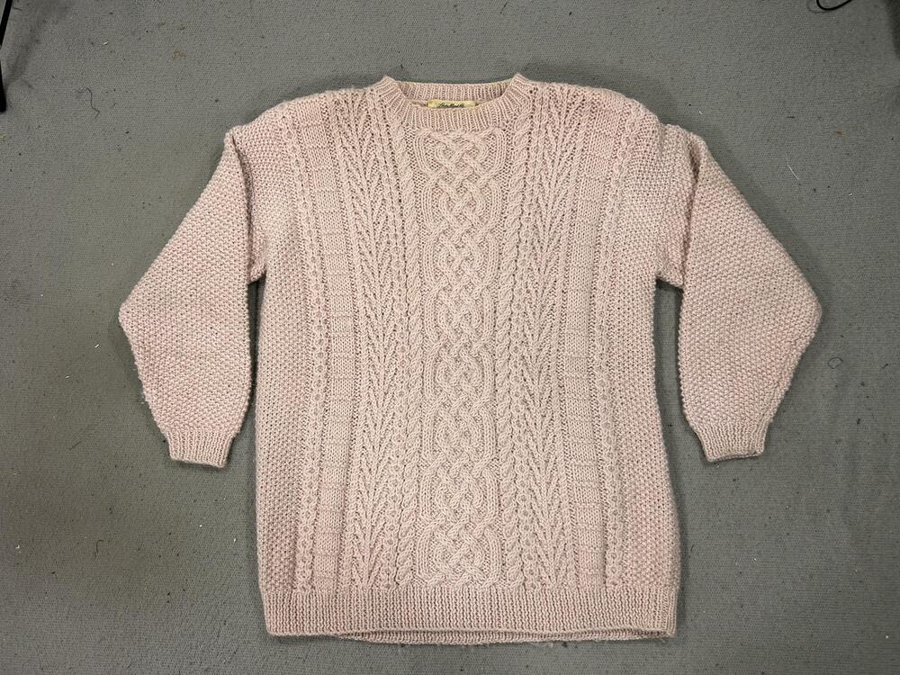 Vintage Sweater Womens Small Beige Cable Knit Fisherman Oversized Cozy Grandma